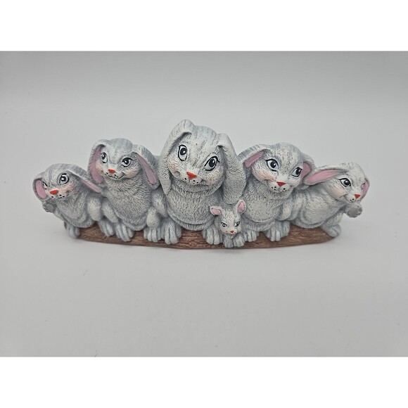Vintage Nowells Inc Row Of Bunnies Ceramic Hand Painted Figure 1993 - Picture 12 of 12